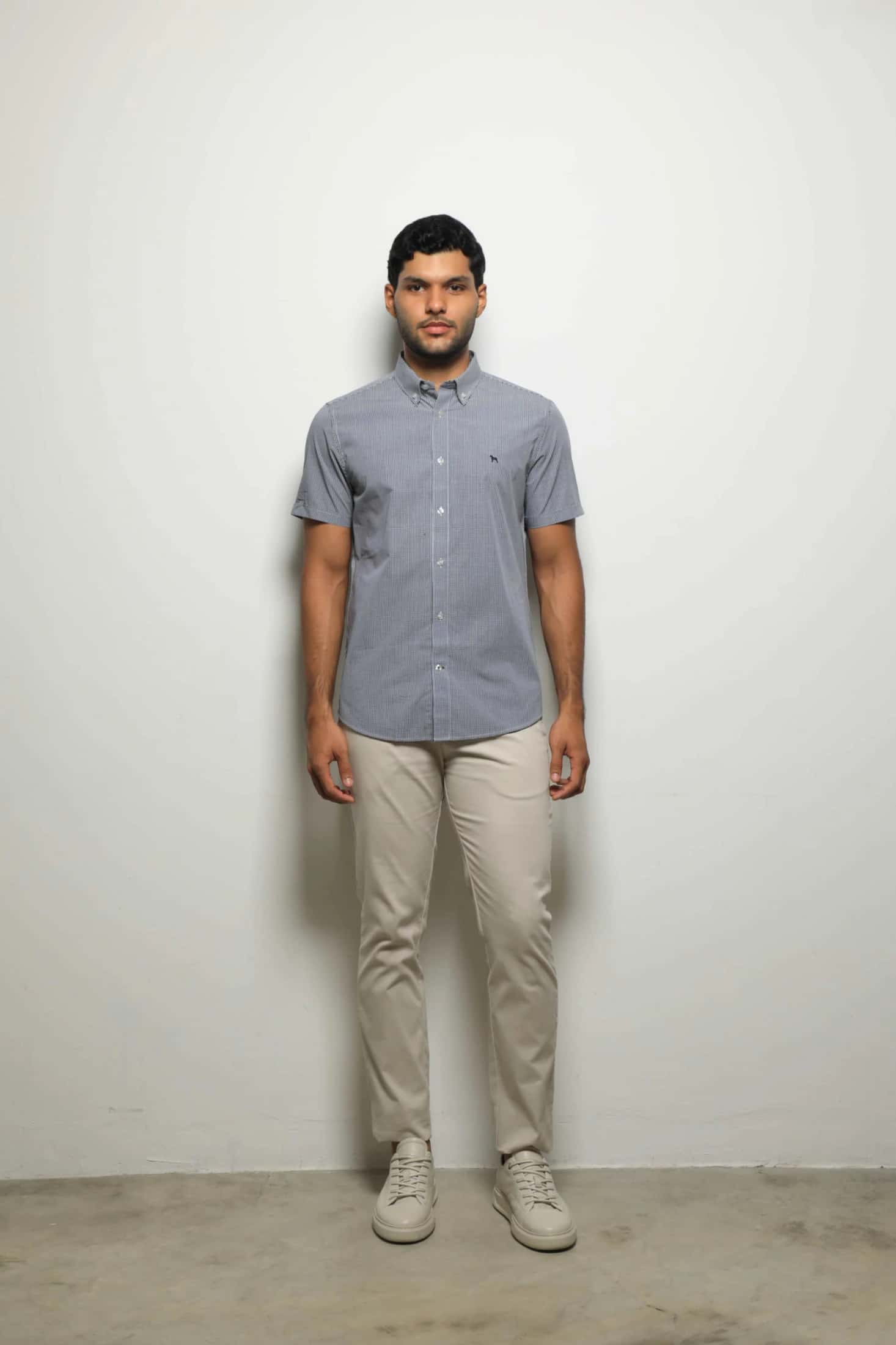 Camisa Manga Corta Cuadros Navy
