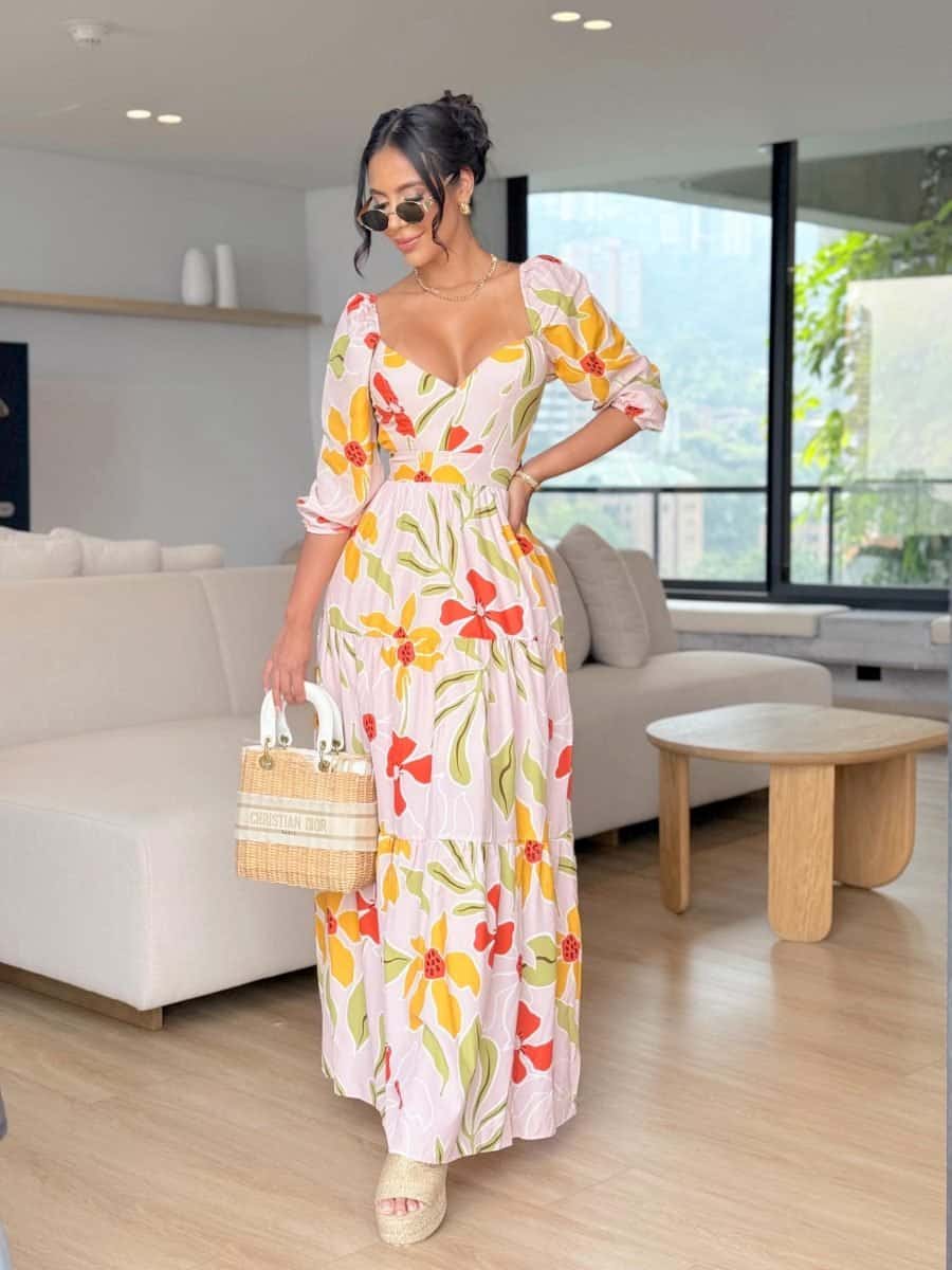 Vestido  Genne (beige - verde)