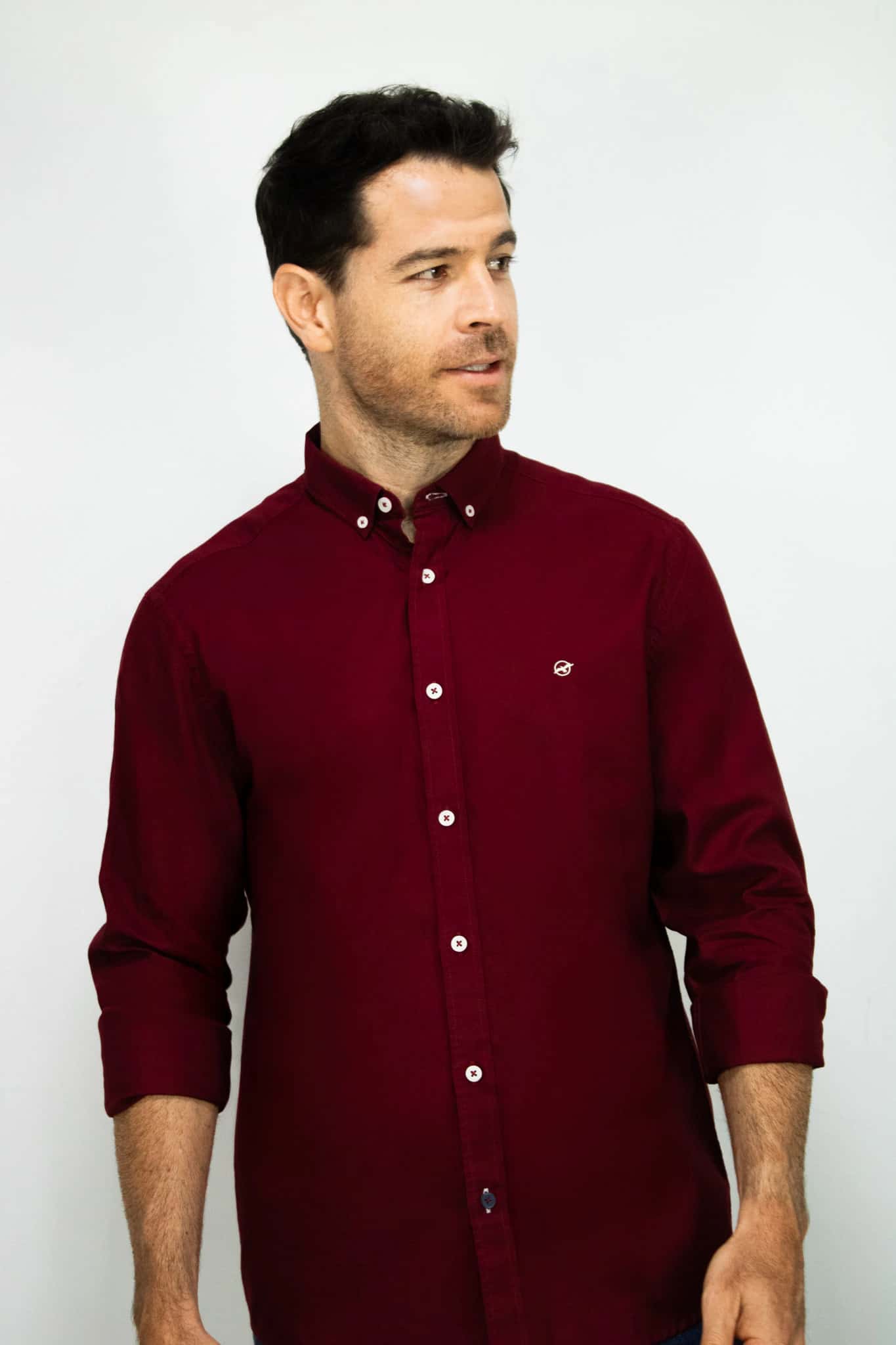 Camisa Oxford Manga Larga Vinotinto para Hombre
