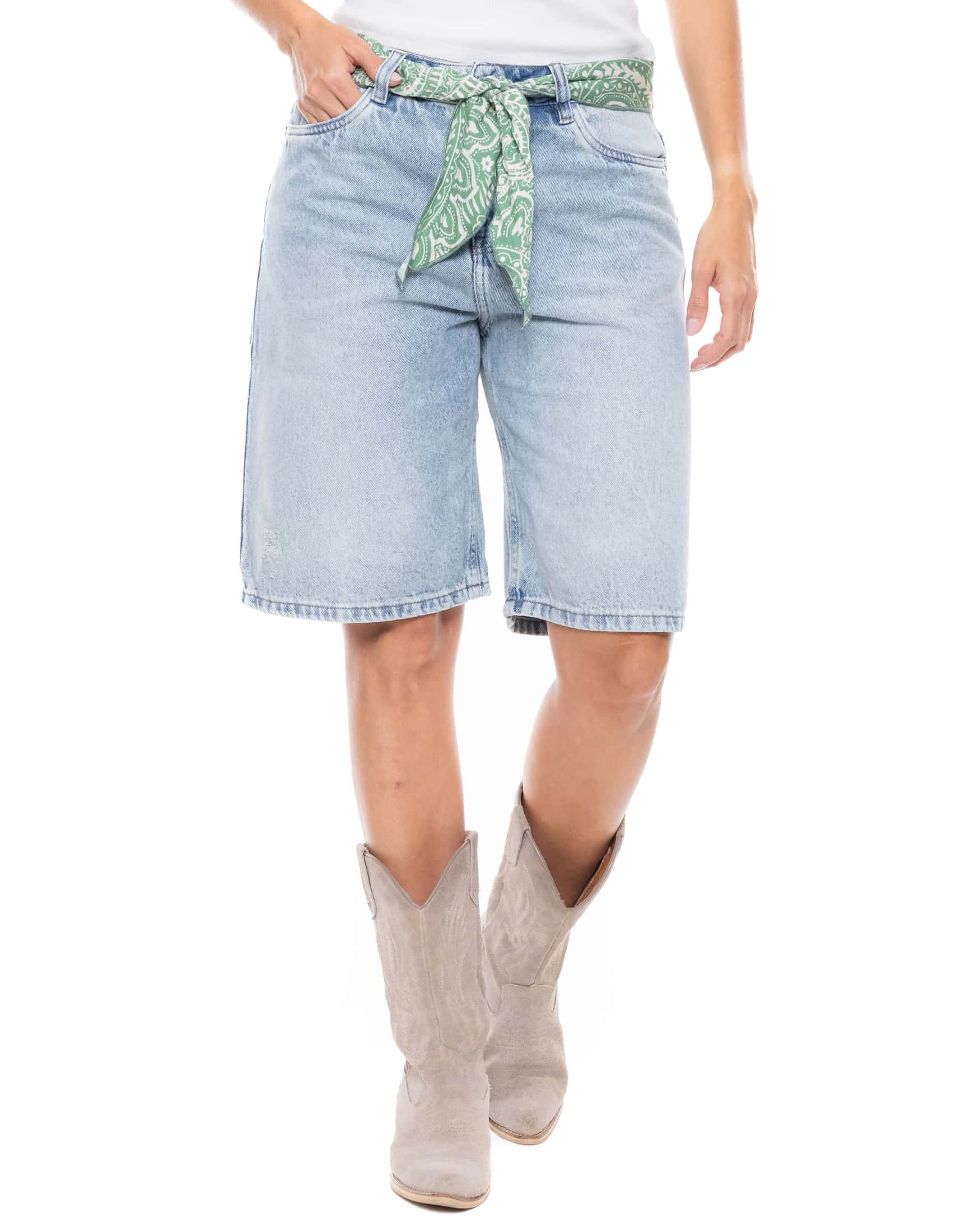 Bermuda Denim Rotos Tiro Medio