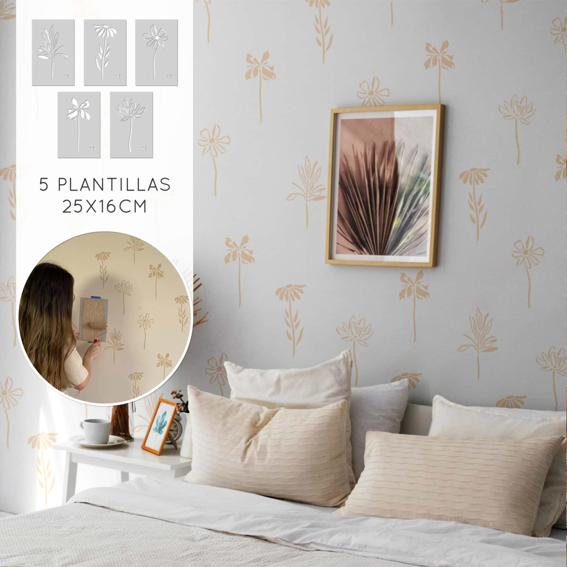 Plantillas para pintar, Vamarú Stencils, Colección Florea 25x16cm, 5und