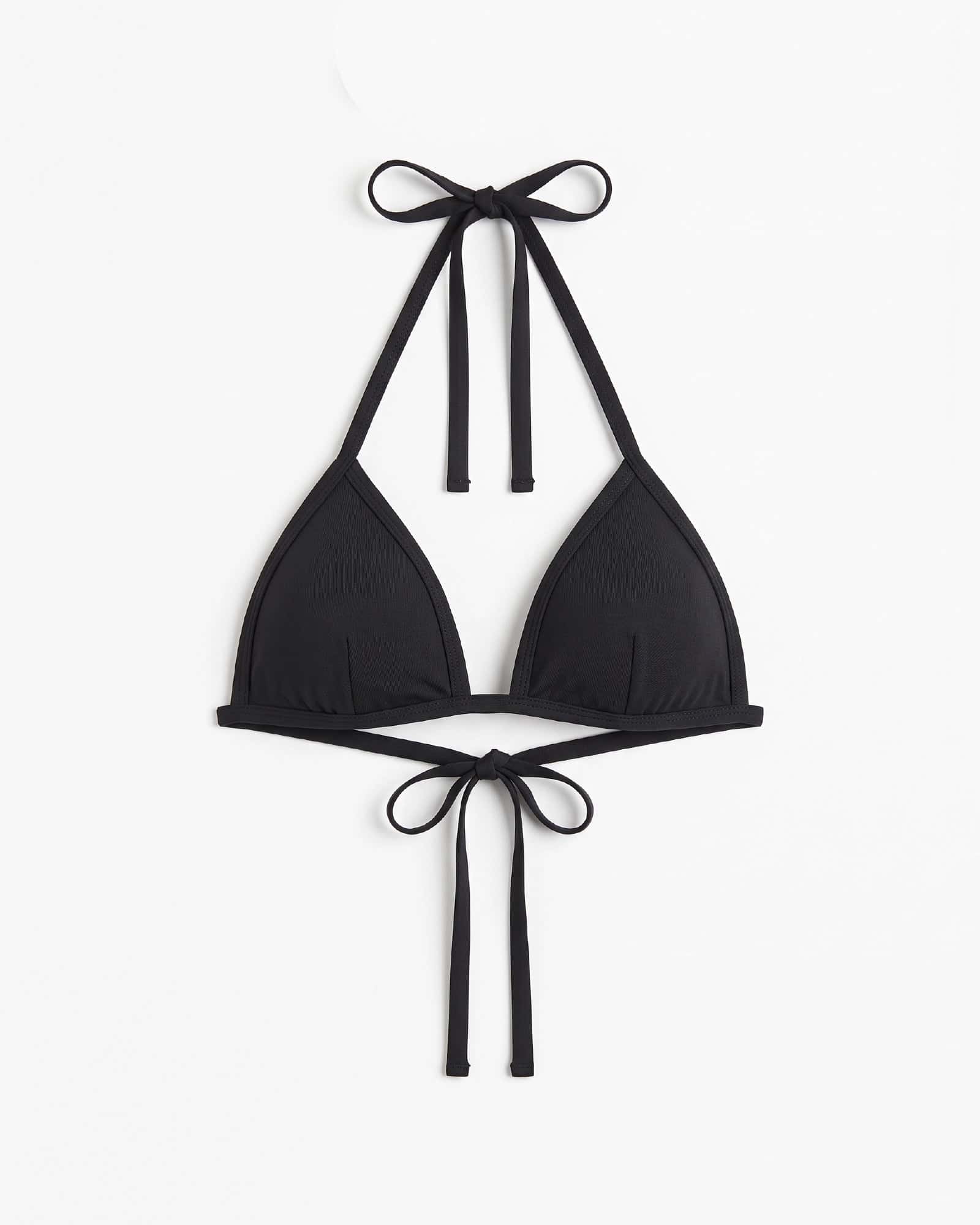 Bikini top con ribete y lazo / Negro - miniatura 1
