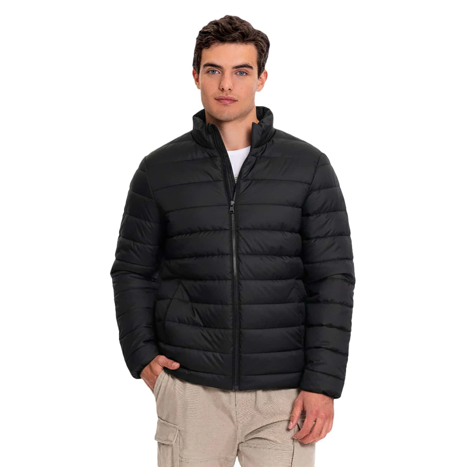 Chaqueta Acolchada Cuello Alto Coloro Negro Para Hombre