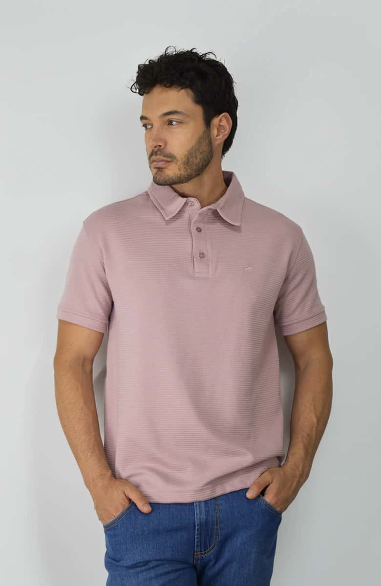 Camiseta tipo polo en tela texturizada Rosa para Hombre
