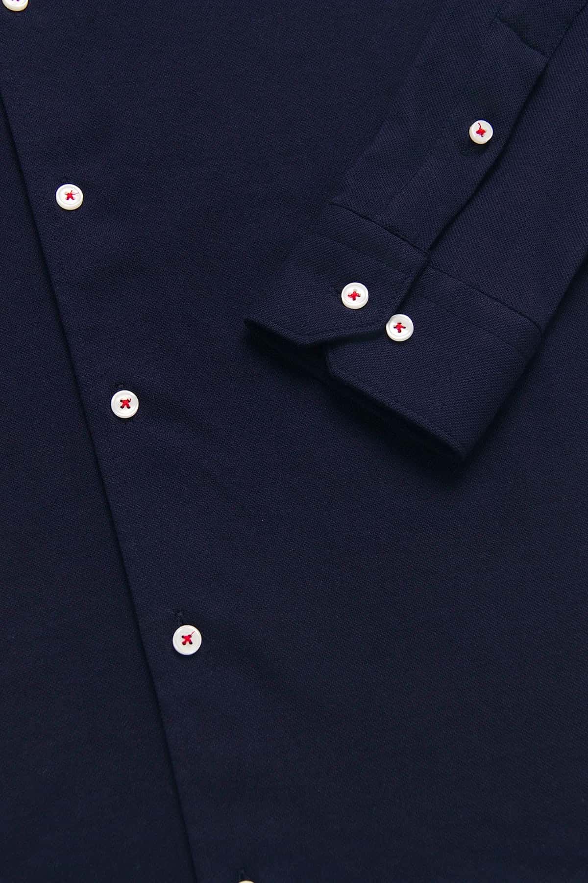 Camisa Piqué Botón Contraste Algodón Azul Oscuro - miniatura 3