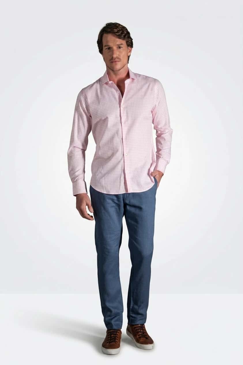 Pantalón Slim Lino Azul Medio