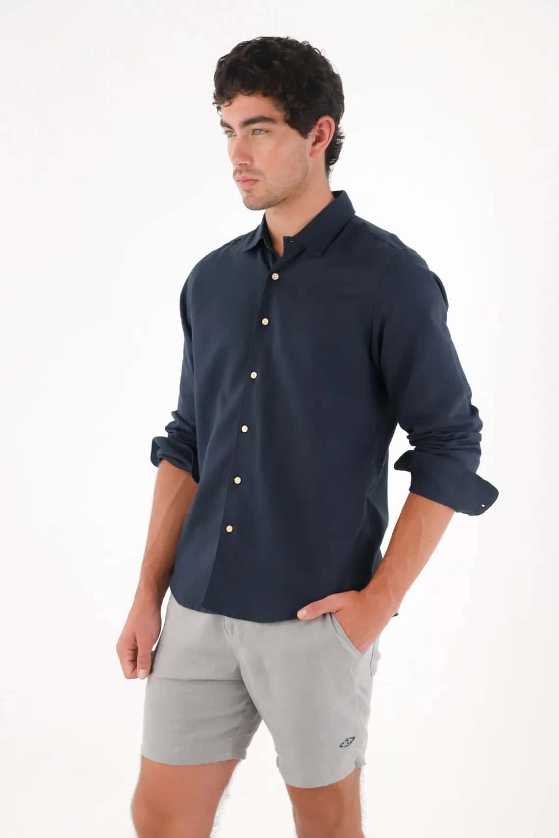 Bermuda en lino gris para hombre