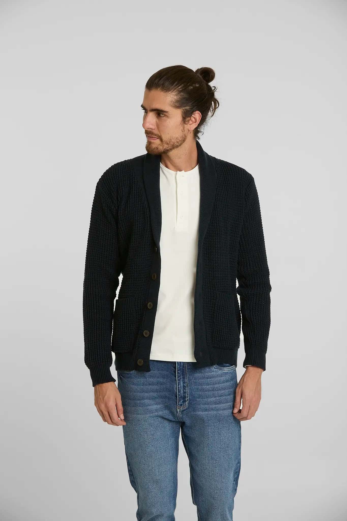 Sweater Tejido Shawlneck Azul Oscuro