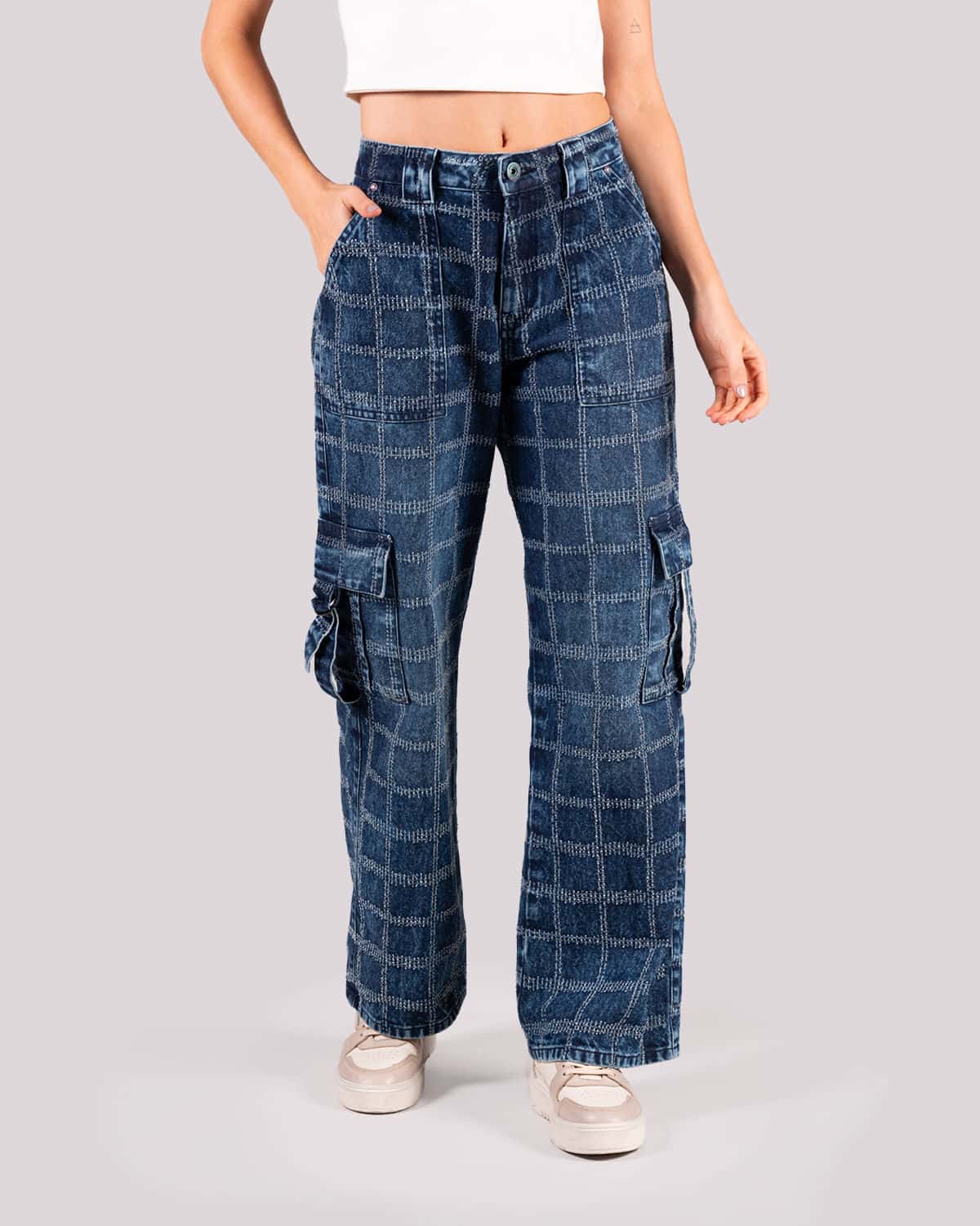 Jean wide leg tono medio para mujer