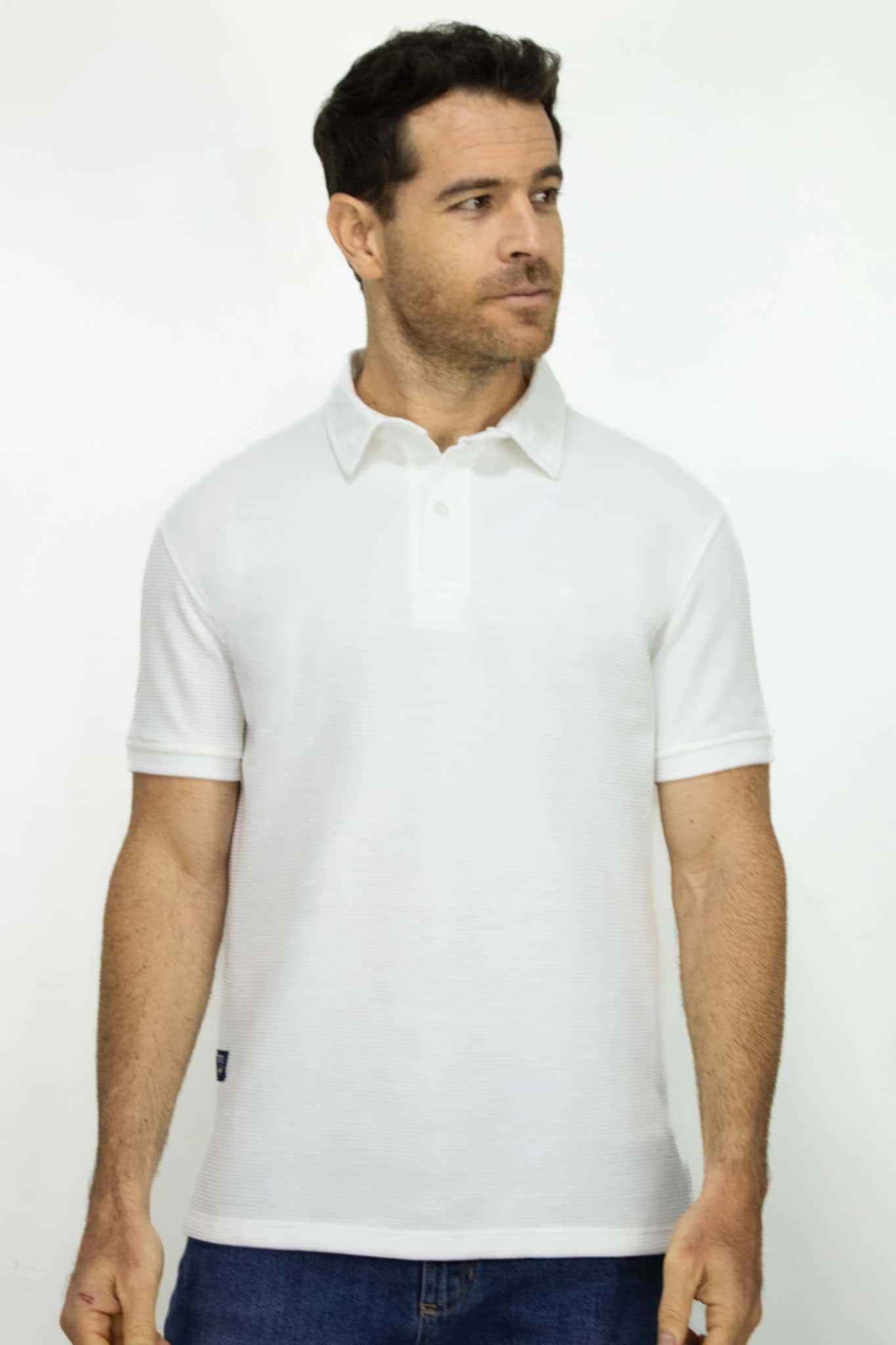 Camiseta Polo Manga Corta Blanca Texturizada para Hombre