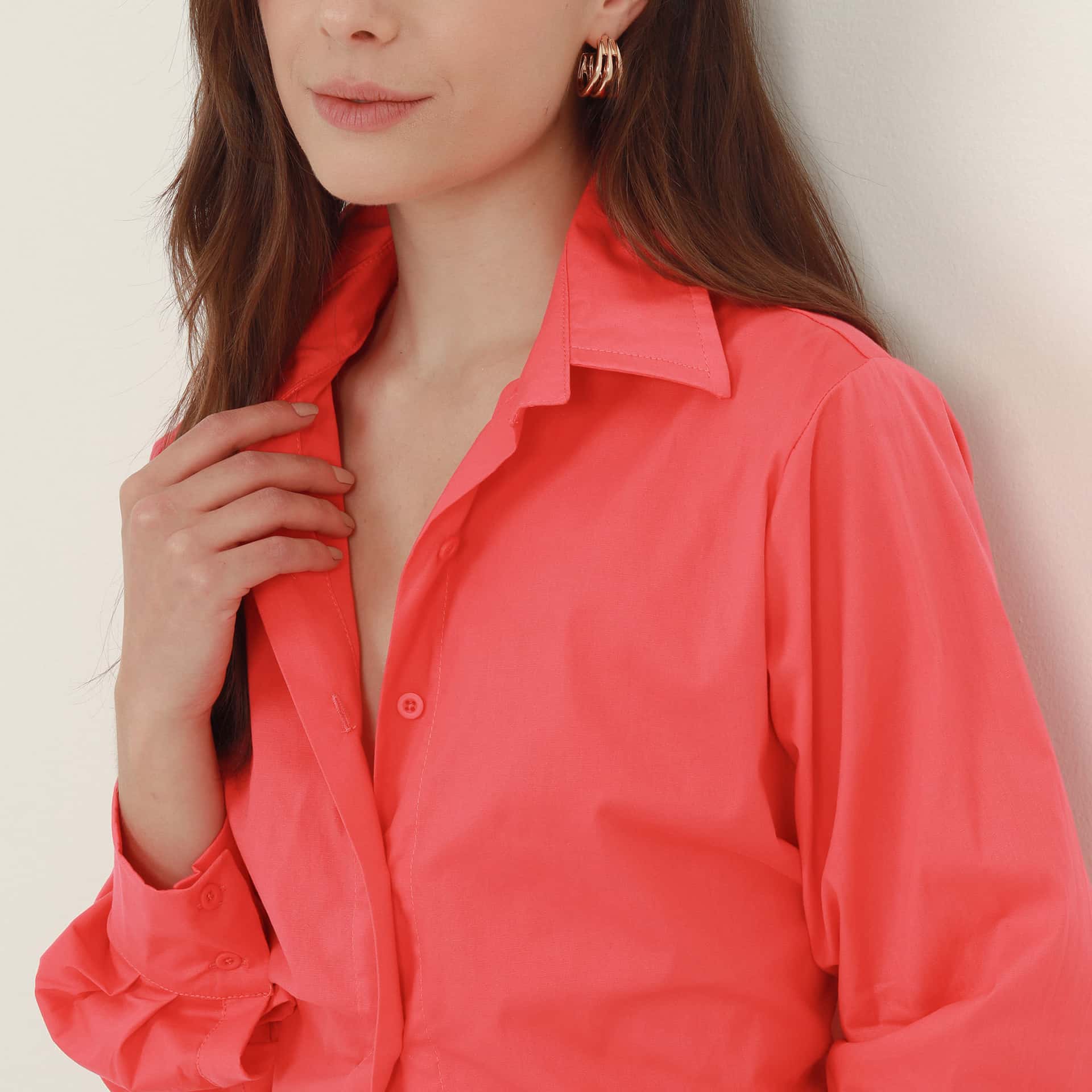 Blusa clásica cuello camisero manga larga corte almilla