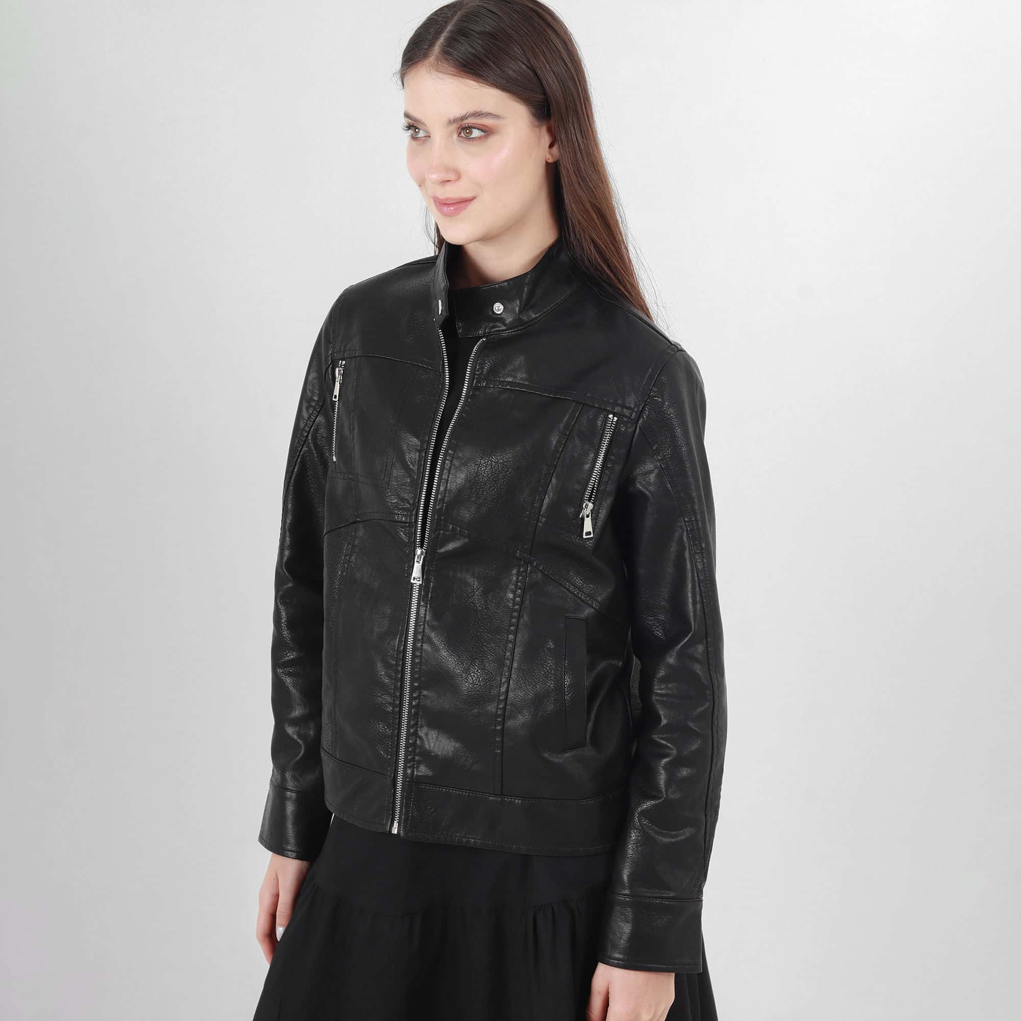 Chaqueta biker en cuero sintético
