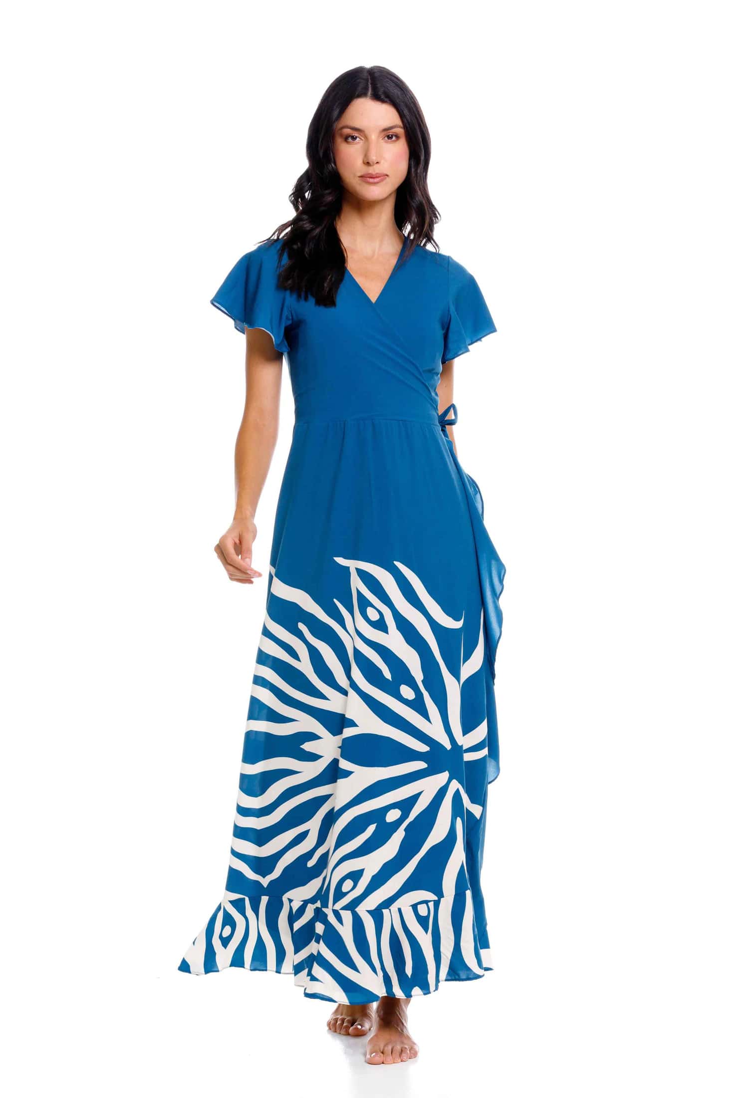 Vestido Largo Seis Boleros Coral Azul