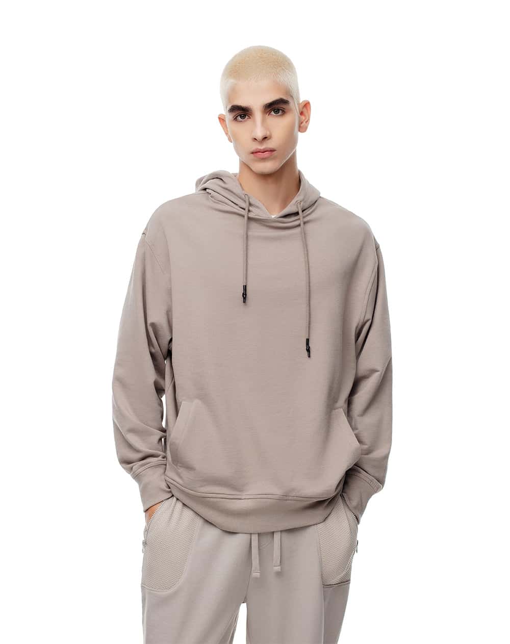 Buzo relax tipo hoddie algodón taupe hombre