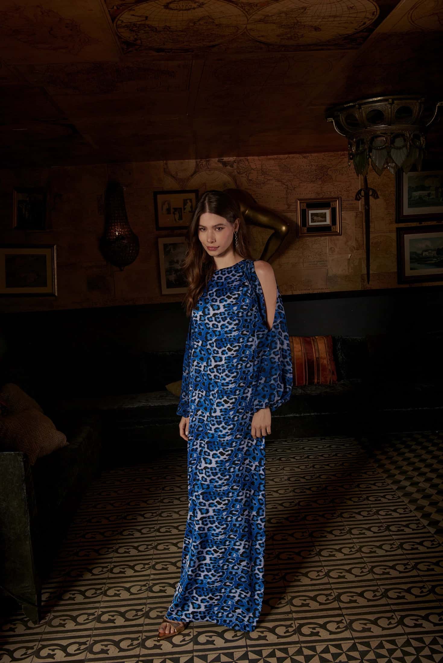 BLUE CHEETAH LONG DRESS