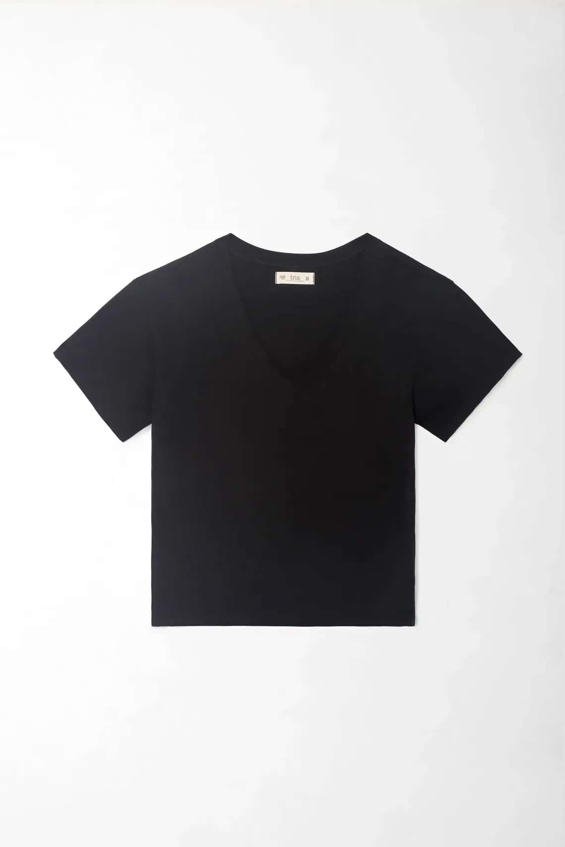 Camiseta para mujer algodón negro fit relajado escote V