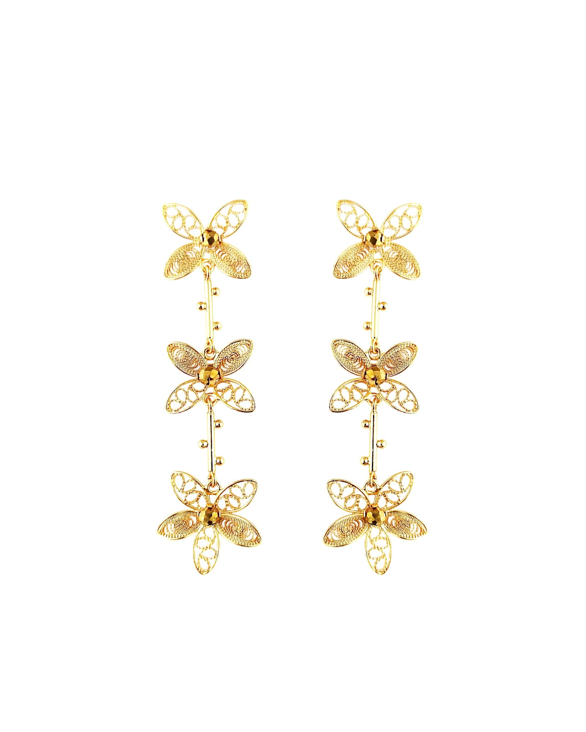 Aretes filigrana tres flores Berenice