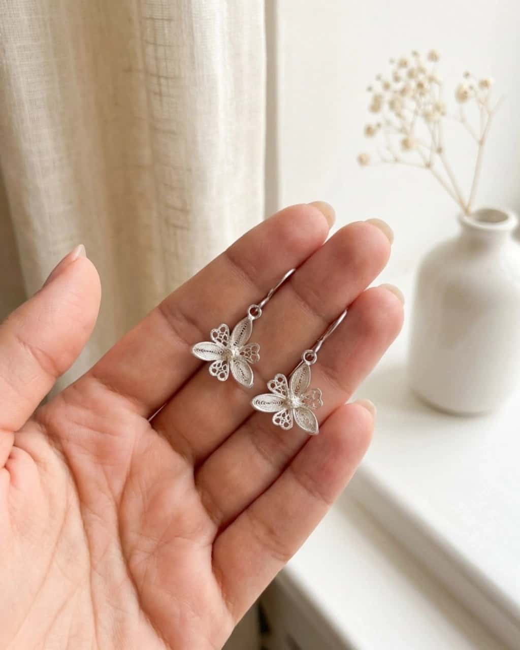 Aretes Orquídea en Plata Ley 950 Filigrana