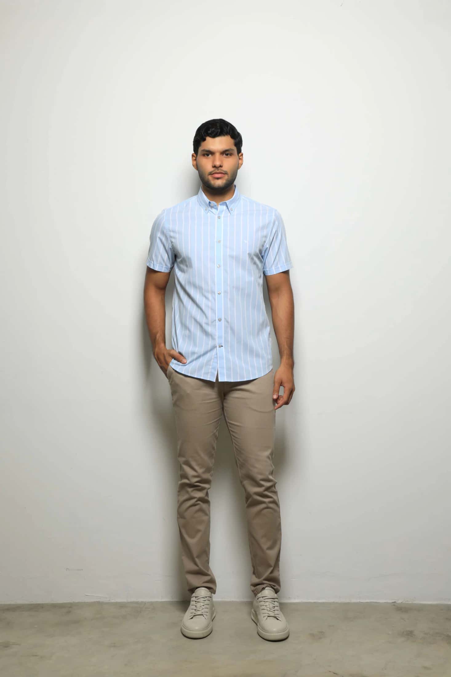 Camisa Manga Corta Baby Blue/Rayas