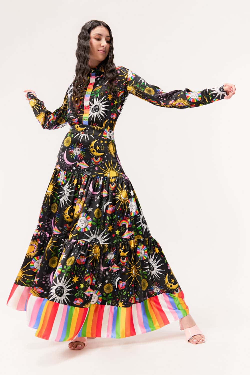 Maxi Falda / Estampado Madre Luna, Padre Sol Negra