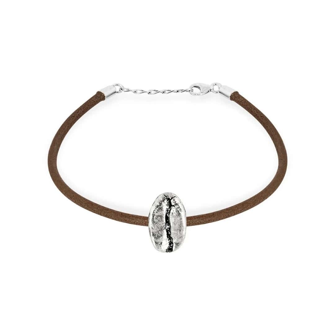Pulsera Café Gesha en plata con cuero redondo