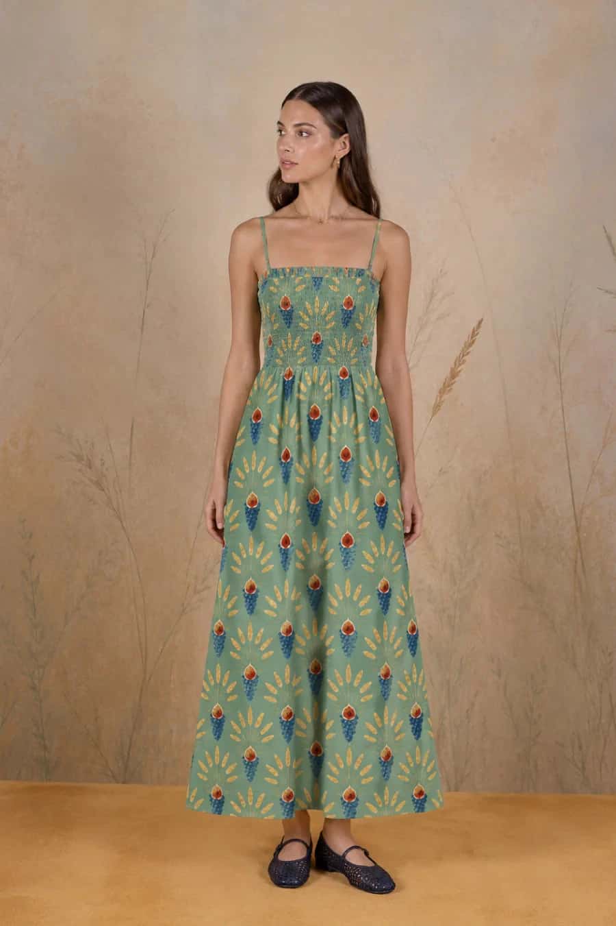 Women's Venustas long linen dress green