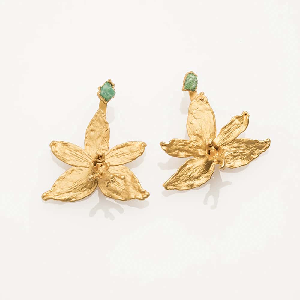 Odontoglossom and Rough Emeralds EarJacket
