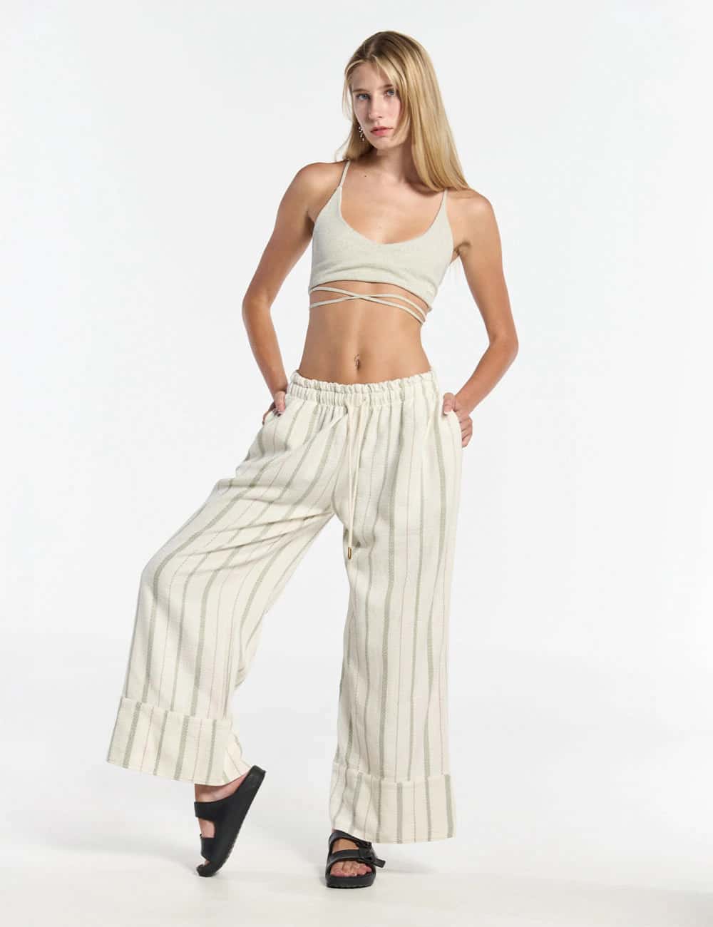 Pantalón Palazzo Raíz  crudo + verde Mujer