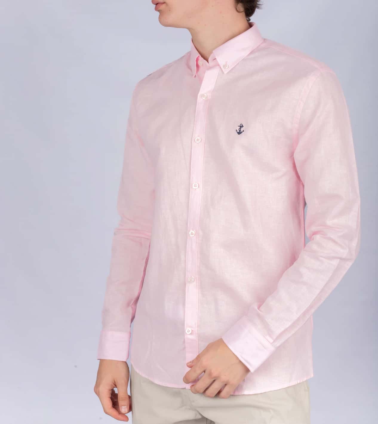 Camisa Lino Rosada A Navy