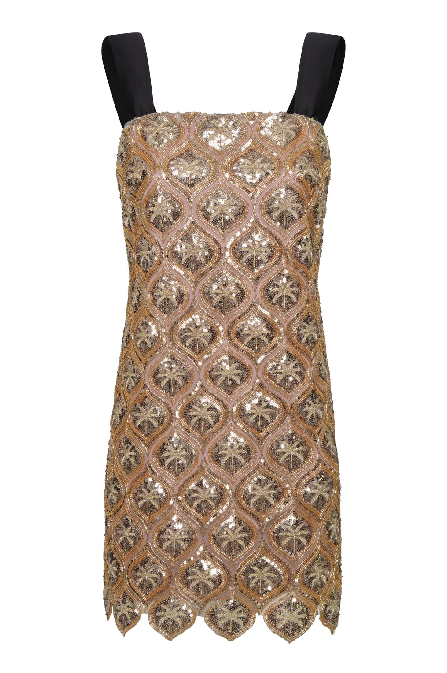 El Club del Clan Beaded Palms Mini Dress / Gold