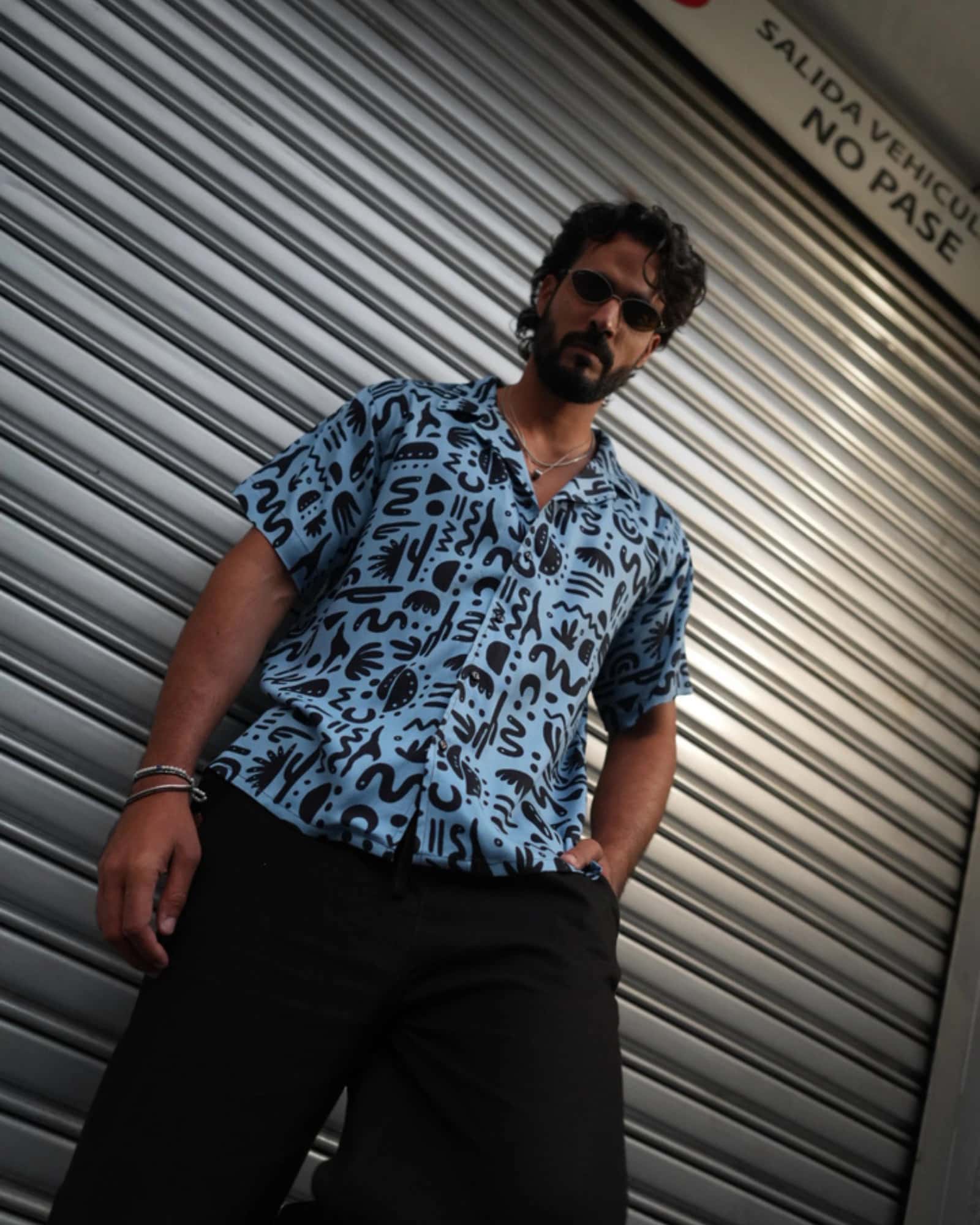 Camisa 3/4 onda azul