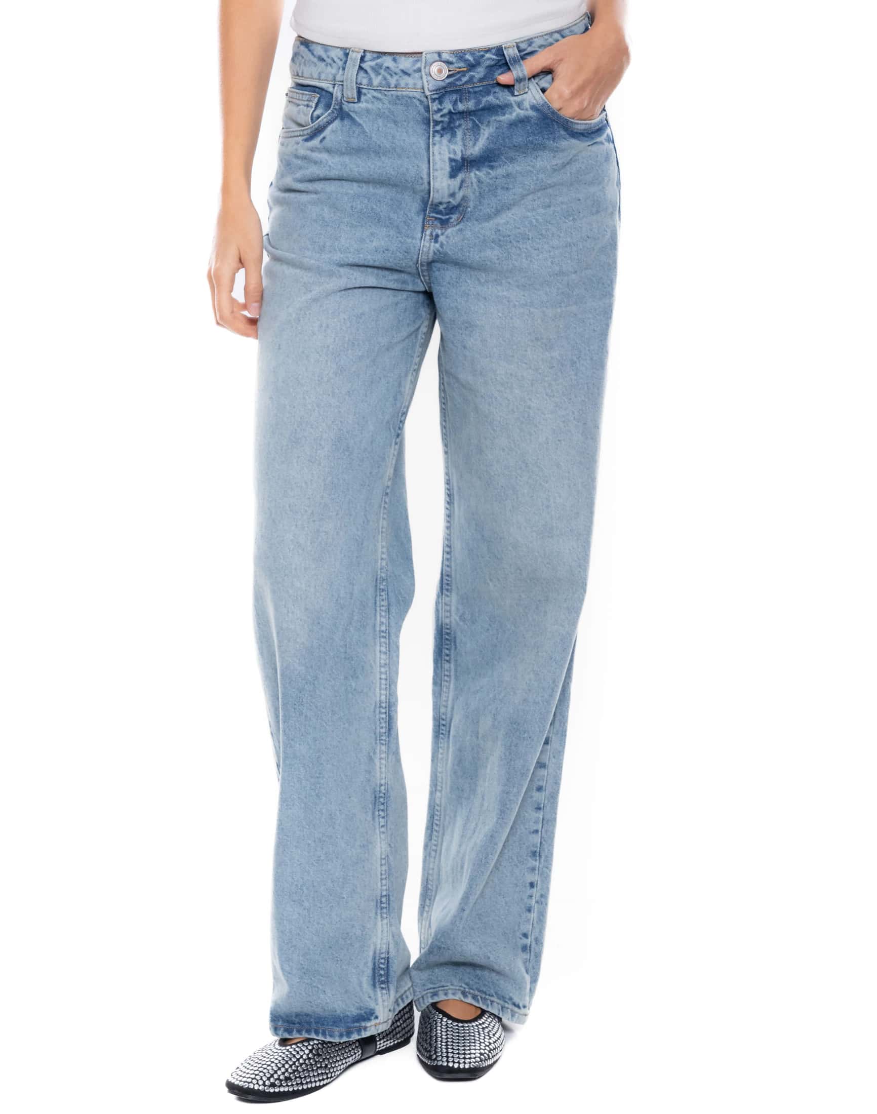 High Waist Wide Leg Jeans Tono Claro