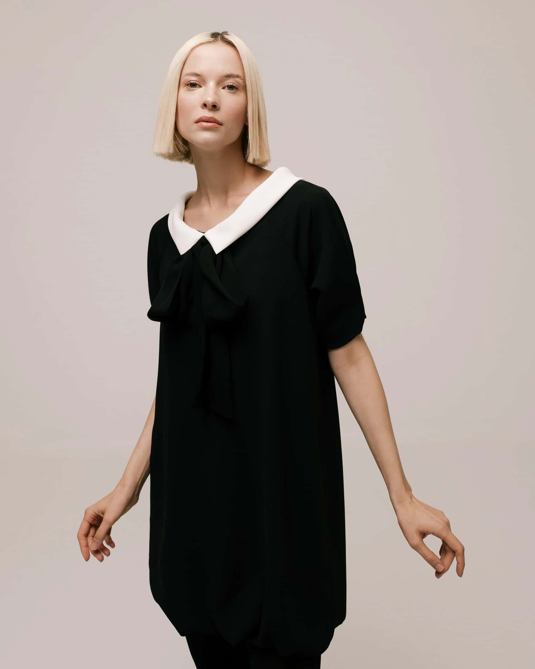 Bateau-Collar Bow-Tie Cady Mini Dress - miniatura 3