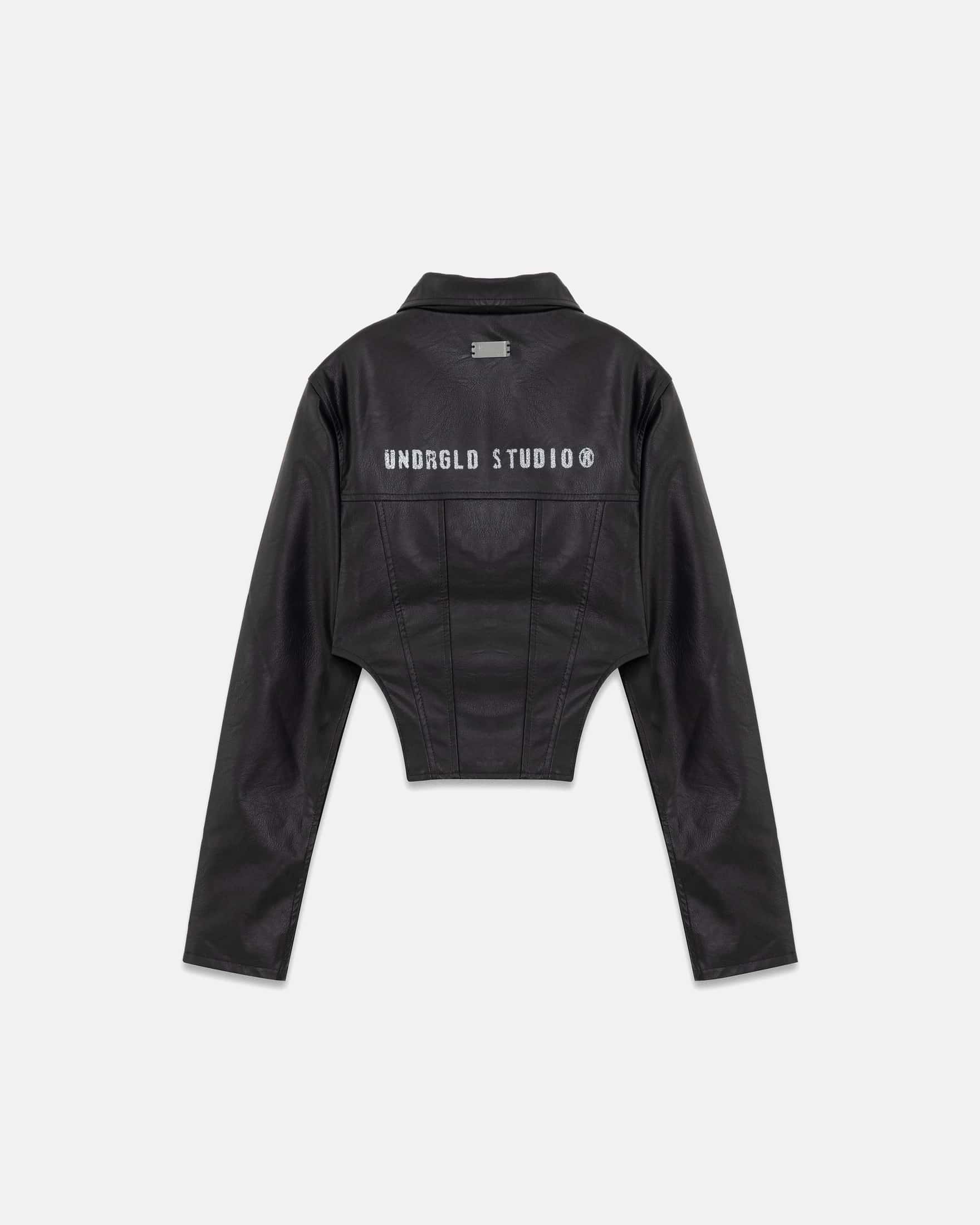 W 94' Worn Logo Pleather Aviator Jacket Black