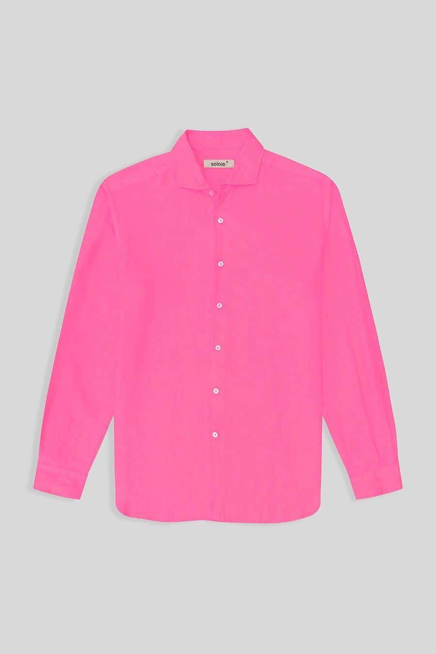 Men's linen shirt bright pink basic