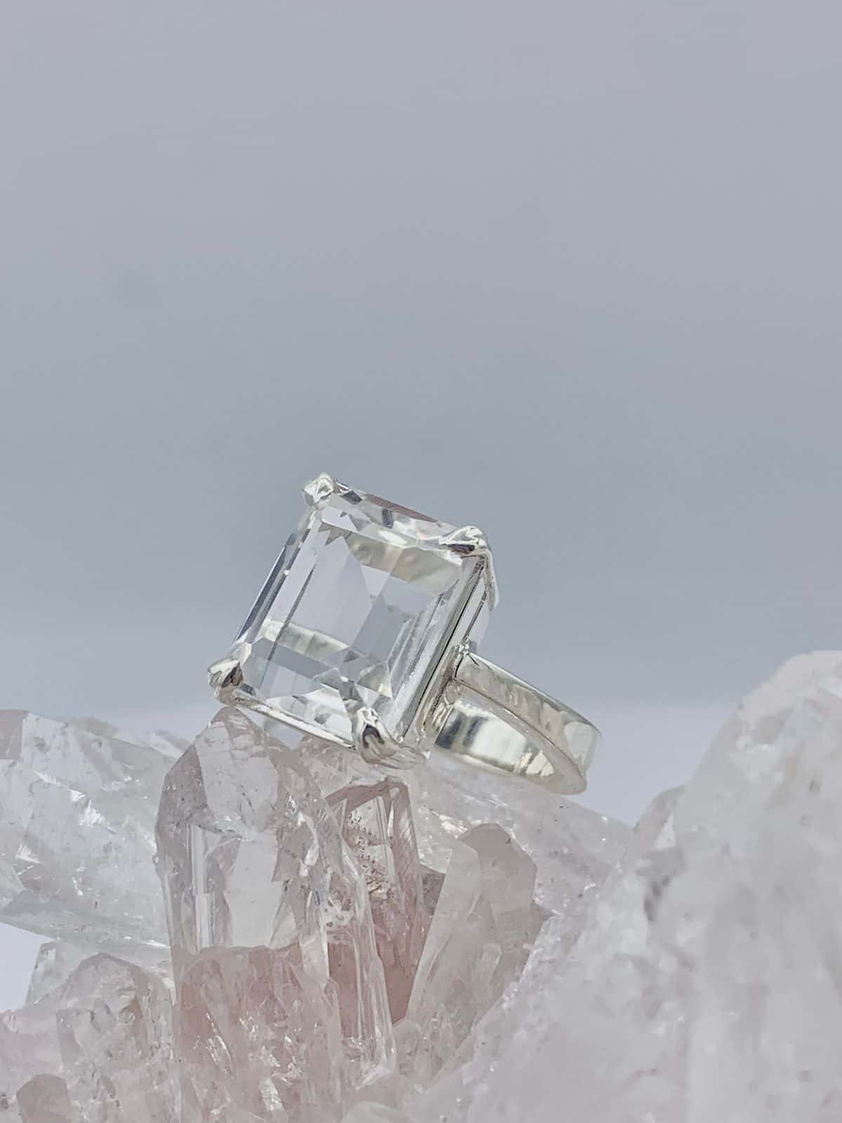 Anillo cuarzo Transparente rectangular