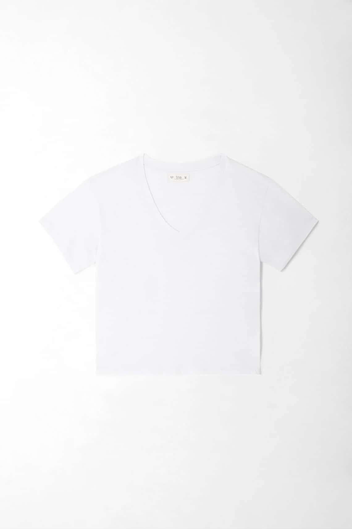 Camiseta para mujer de algodón blanca de fit relajado con escote en V