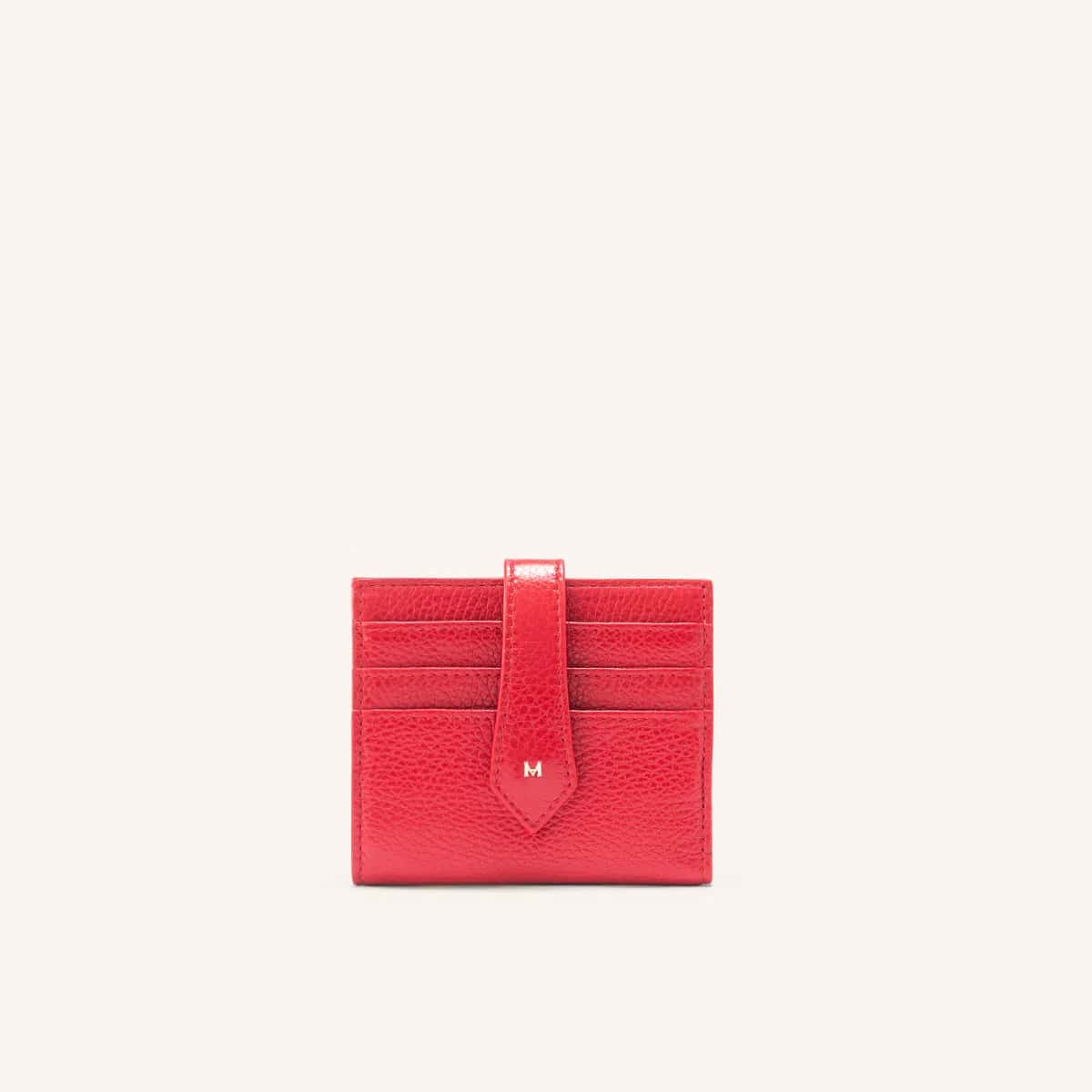 Tarjetero Broche Con Compartimiento Coral Rojo Granate