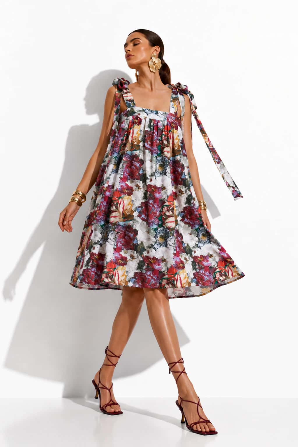 Vestido Nolli Vinotinto Flores