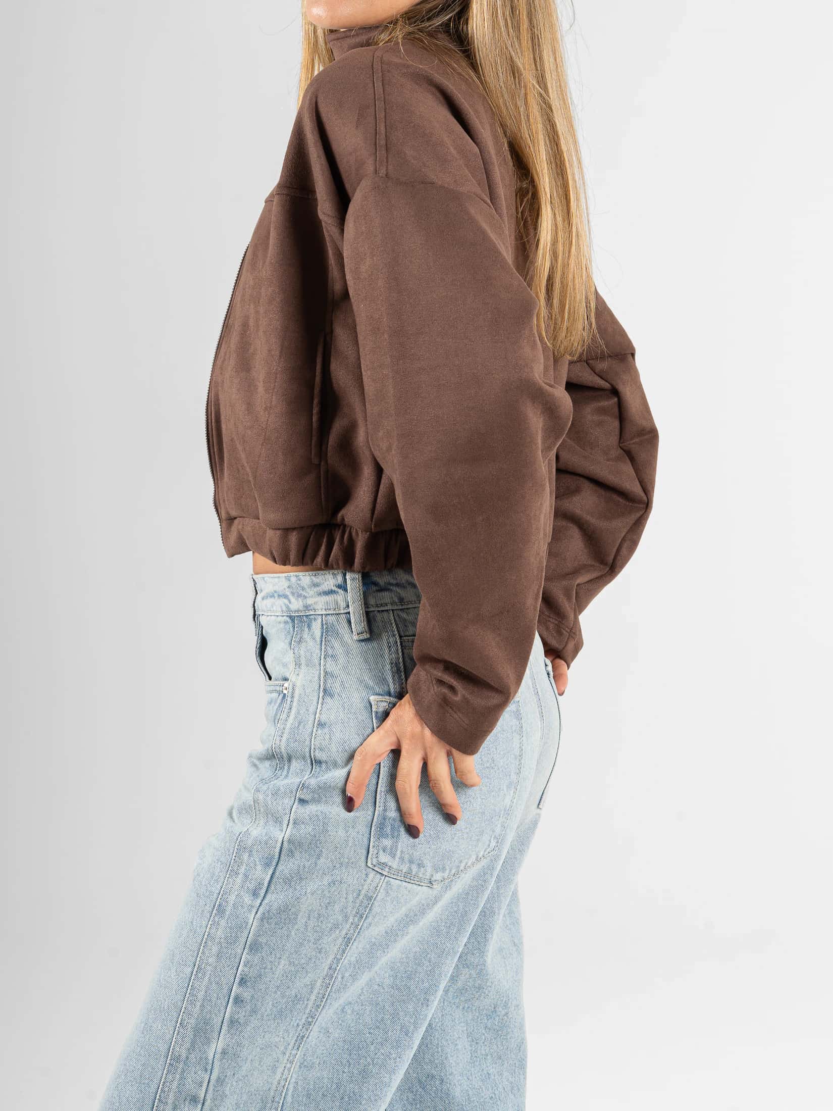 Ref: 0610688 Chaqueta efecto piel, cuello alto, con cremallera, tono cafe - miniatura 2