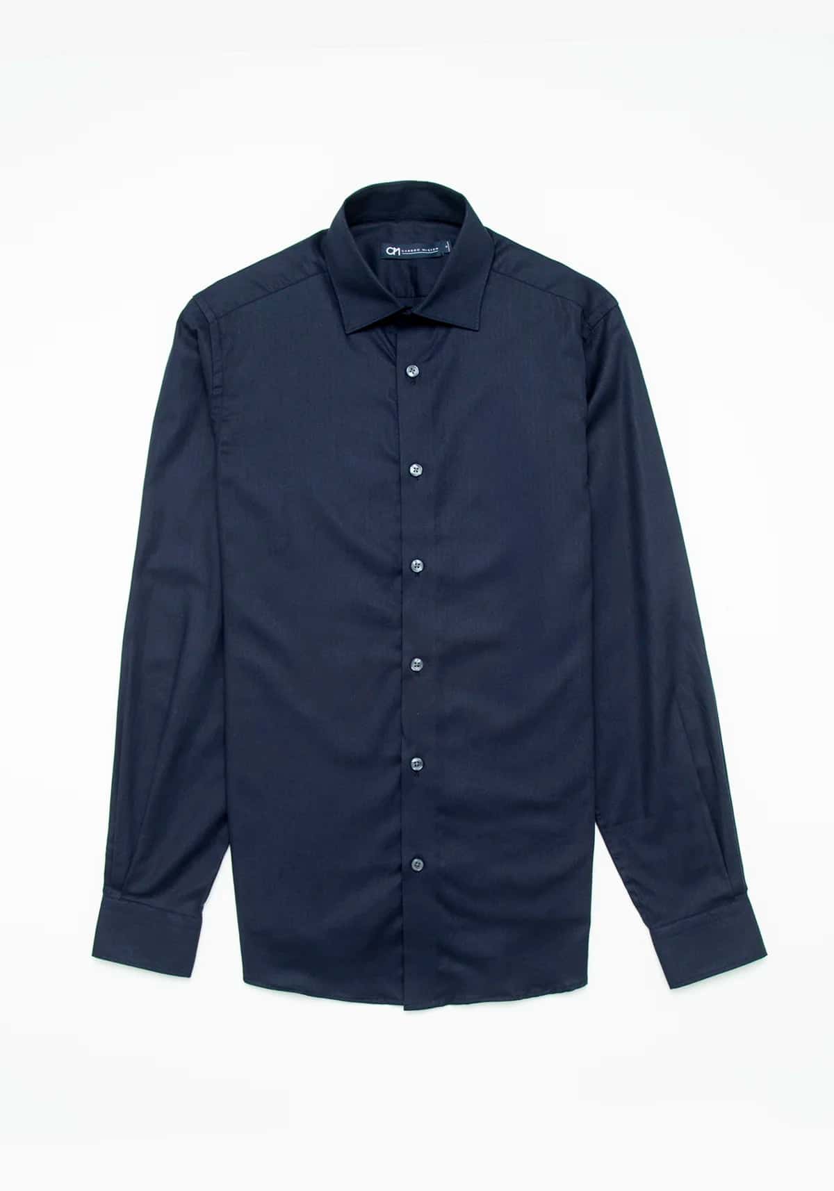 Camisa Dobby Espina de Pescado Algodón Azul Oscuro