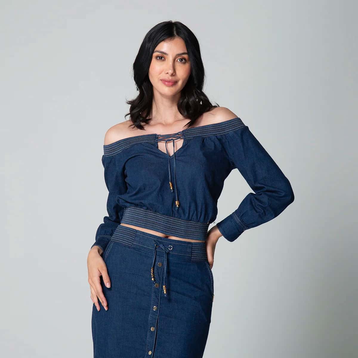 Blusa Denim Escote Bandeja Branigan