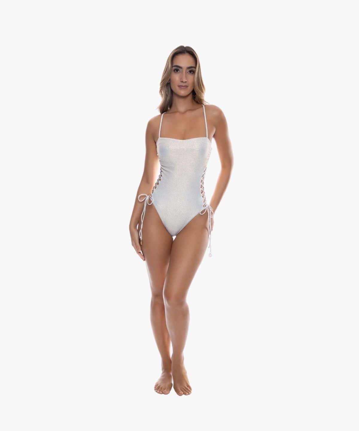 Luminous Square Neck Laced Up One Piece