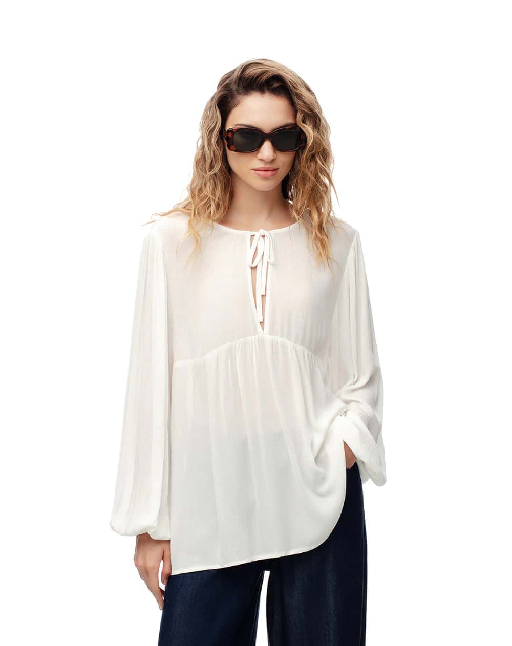 Camisa oversized manga larga blanca mujer