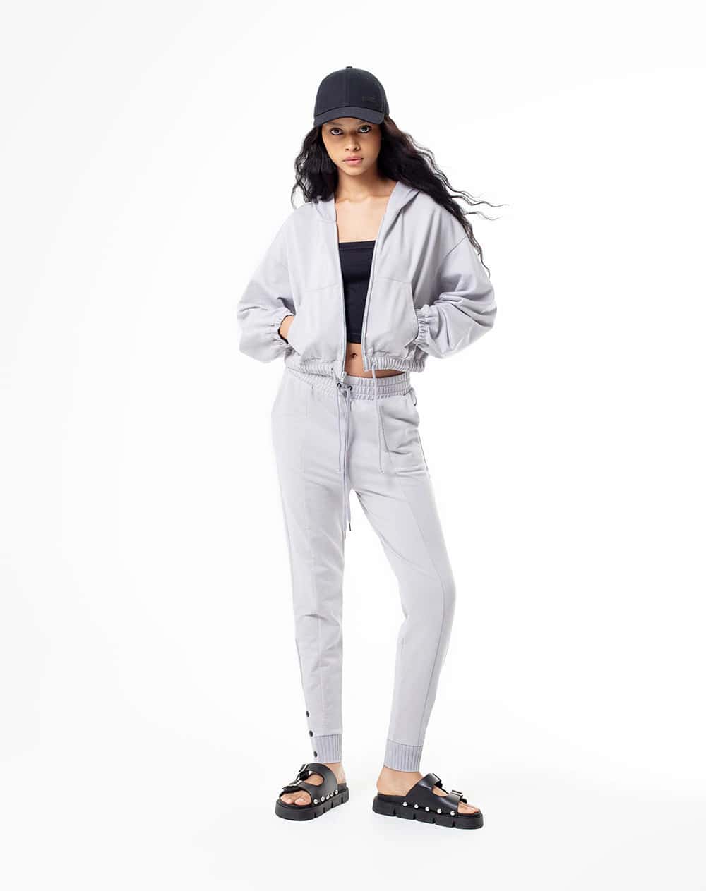 Jogger tiro medio algodón gris mujer