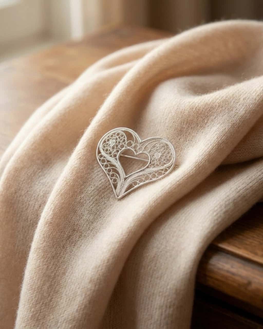Prendedor corazòn Tejido en plata Filigrana. Colección Heredar