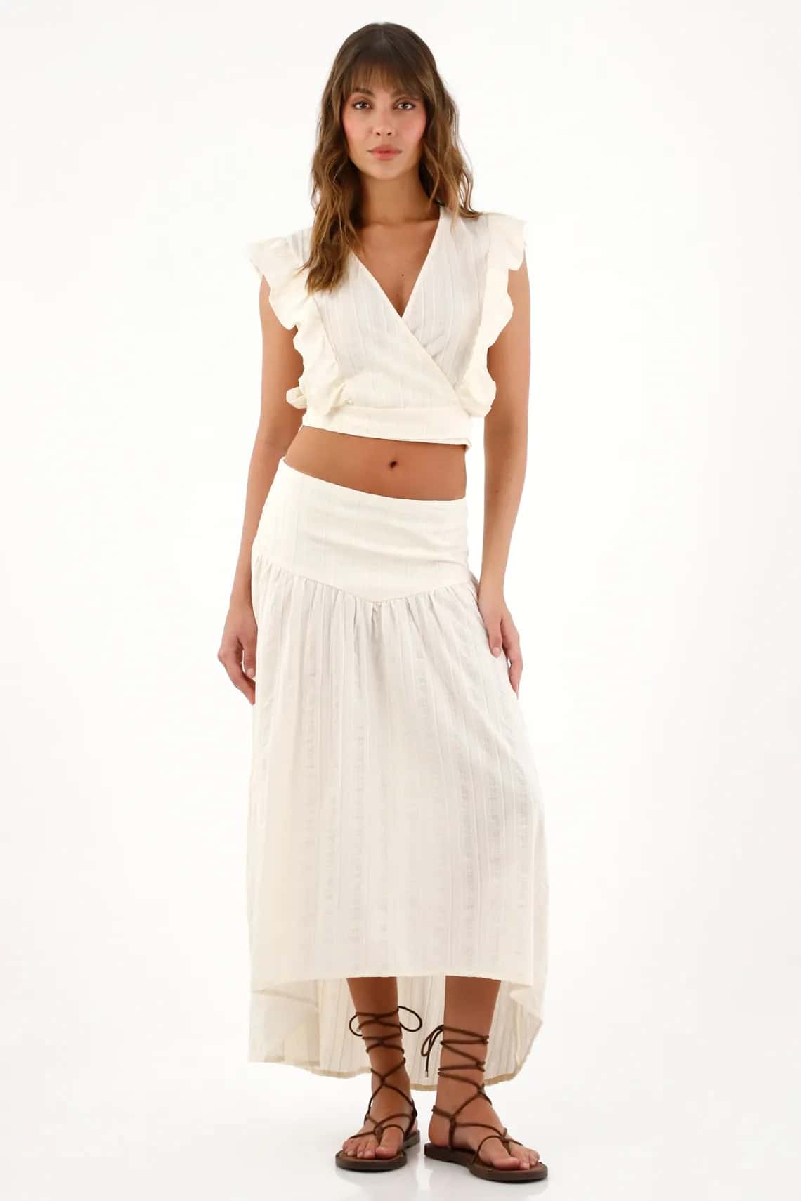 Camisa crop manga sisa crudo para mujer