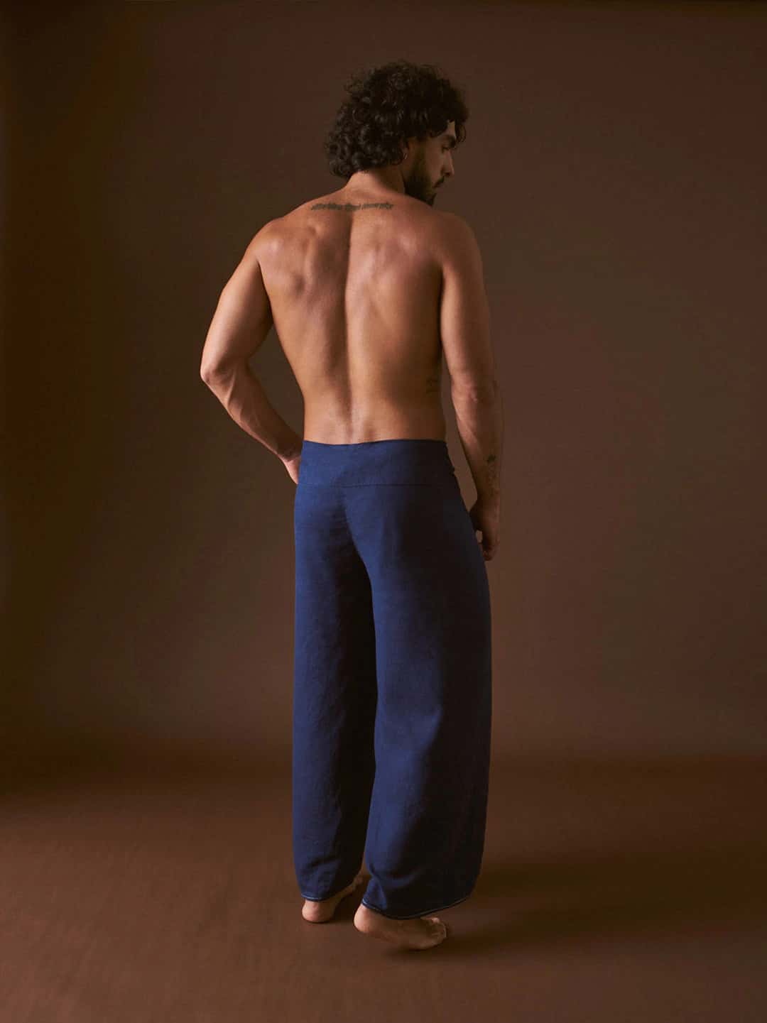 Pantalón envolvente en Algodón Azul Marino - miniatura 5