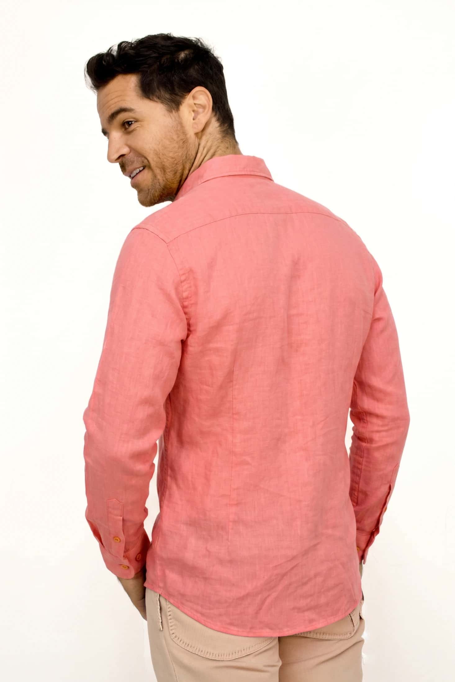 CAMISA LINO CORAL MANGA LARGA PARA HOMBRE