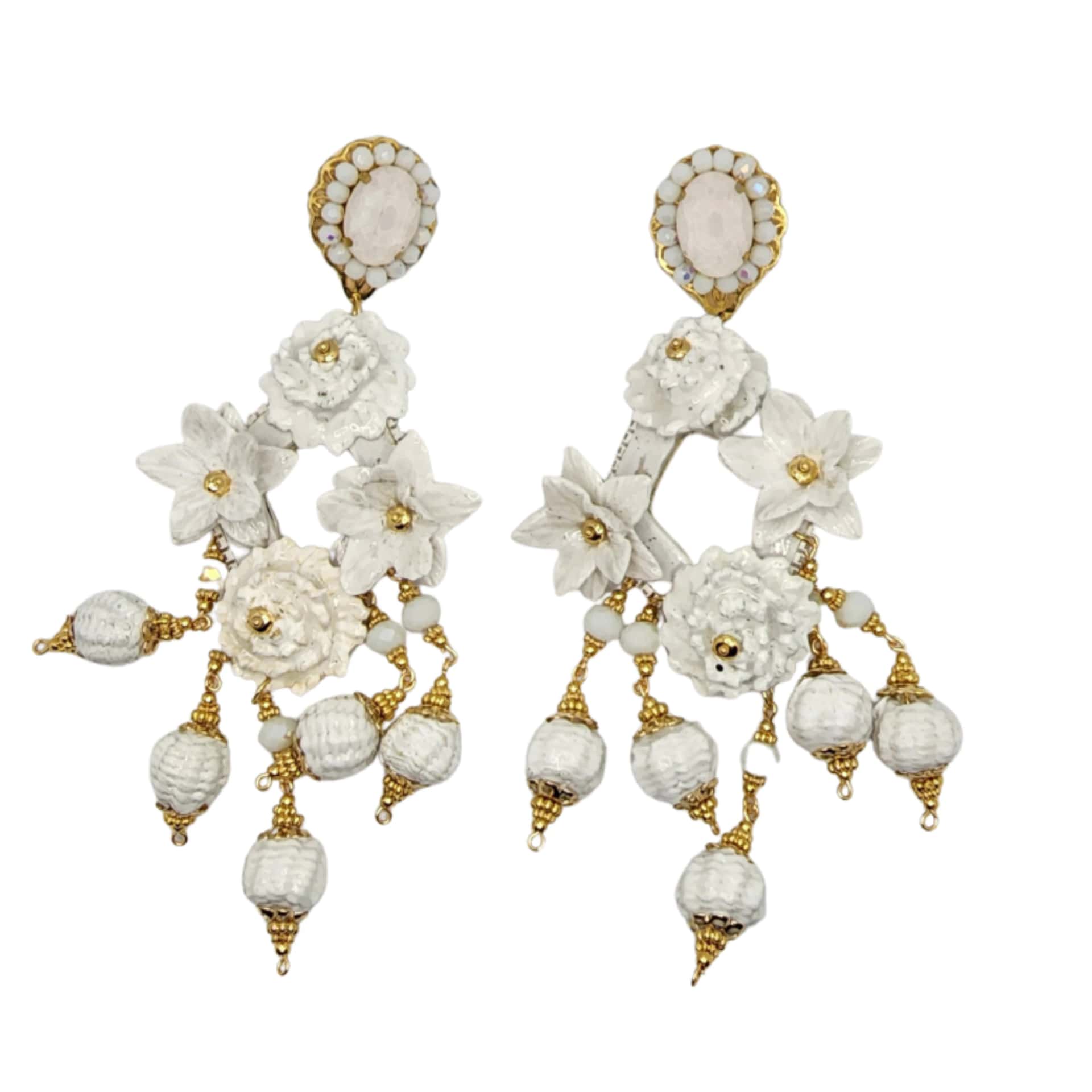 Fiber White Flowers Earrings
